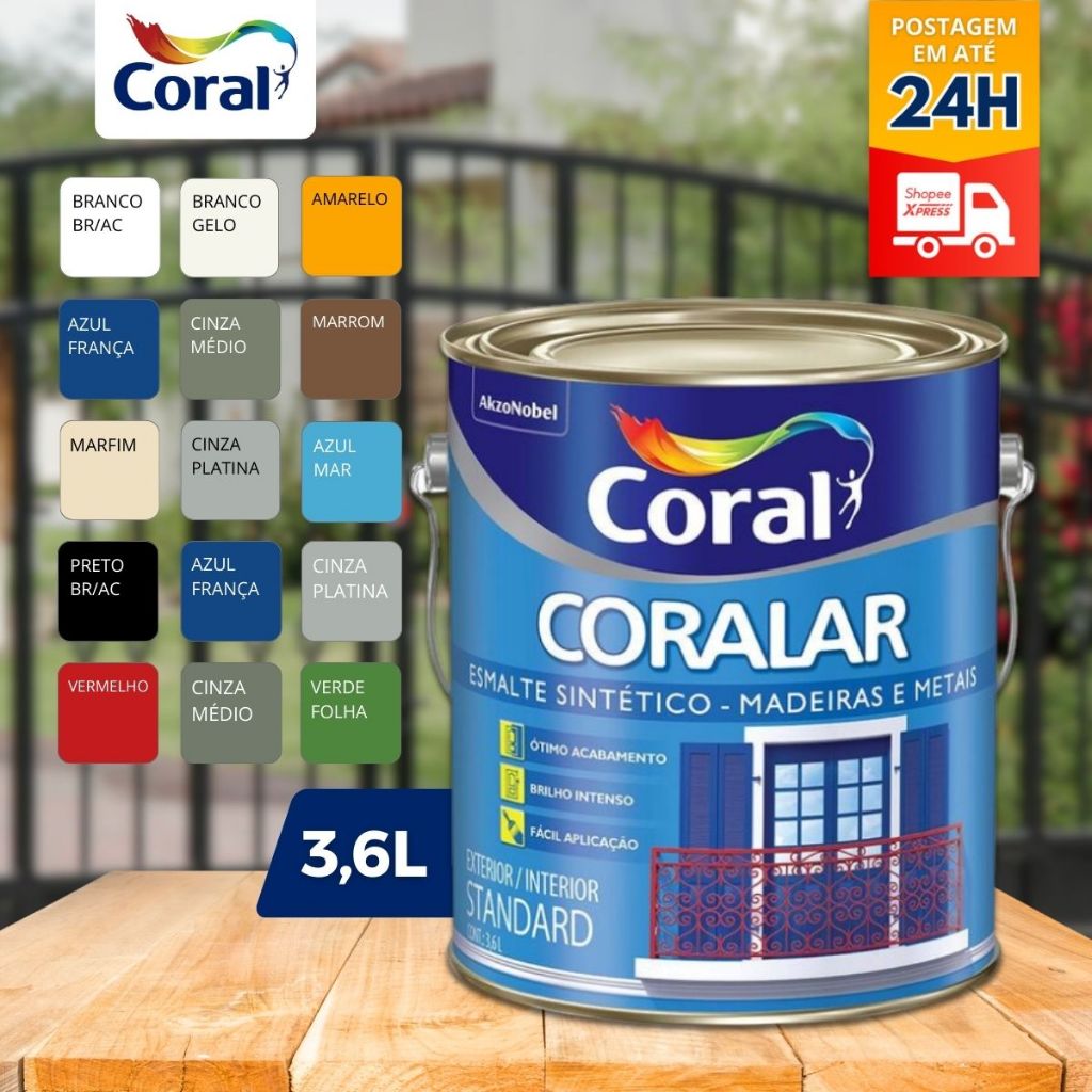 Tinta Esmalte Sintético Coralar Madeira e Metal Exterior/Interior 3.6L Coral