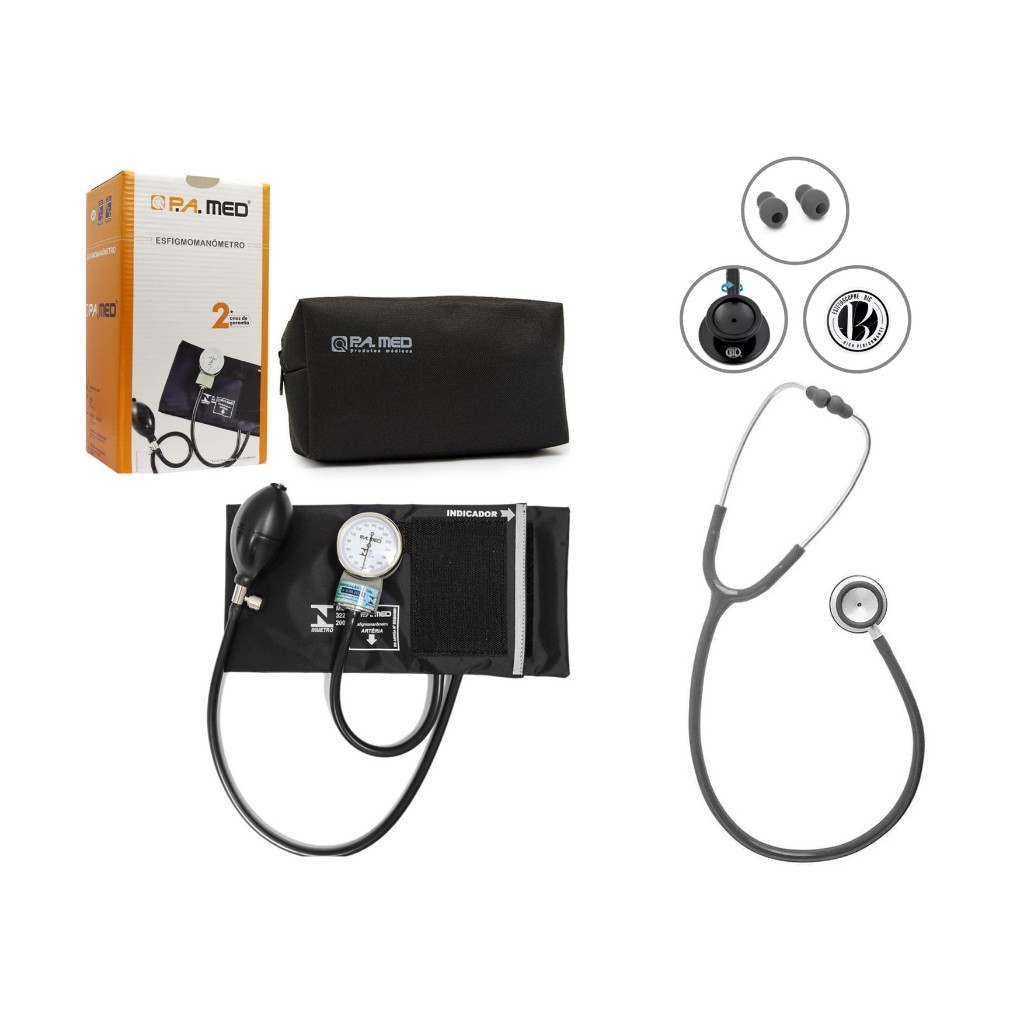 Kit Ap. Pressão Bic P.a. med Esfigmomanômetro + Estetoscópio Efficace Cinza