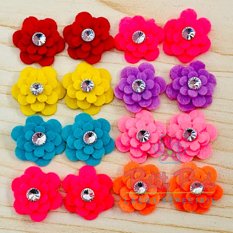 LAÇO PET FLORZINHA FELTRO STRASS PARA PENTEADOS - BANHO E TOSA (24 UNIDADES)