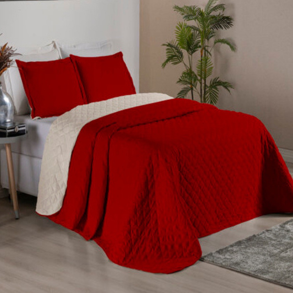 Kit 3 Peças Colcha Cobre Leito Casal Dupla Face