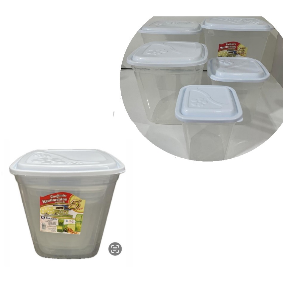 Conjunto Porta Mantimentos 5 Pçs Quadrado Transparente