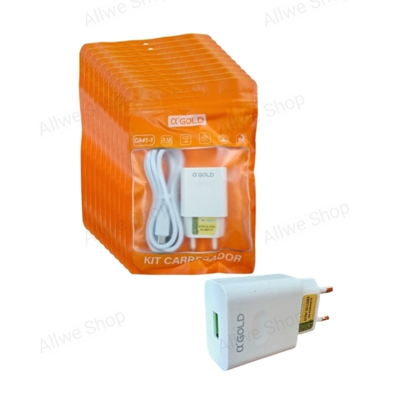 Kit 10 Carregador de celular a`GOLD Original Para Android V8, IOS,Tipo-c C  3.1A