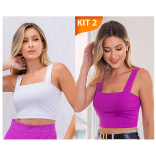 KIT 2: Cropped Alça Grossa Suplex Diversas Combinações em Oferta na Shopee