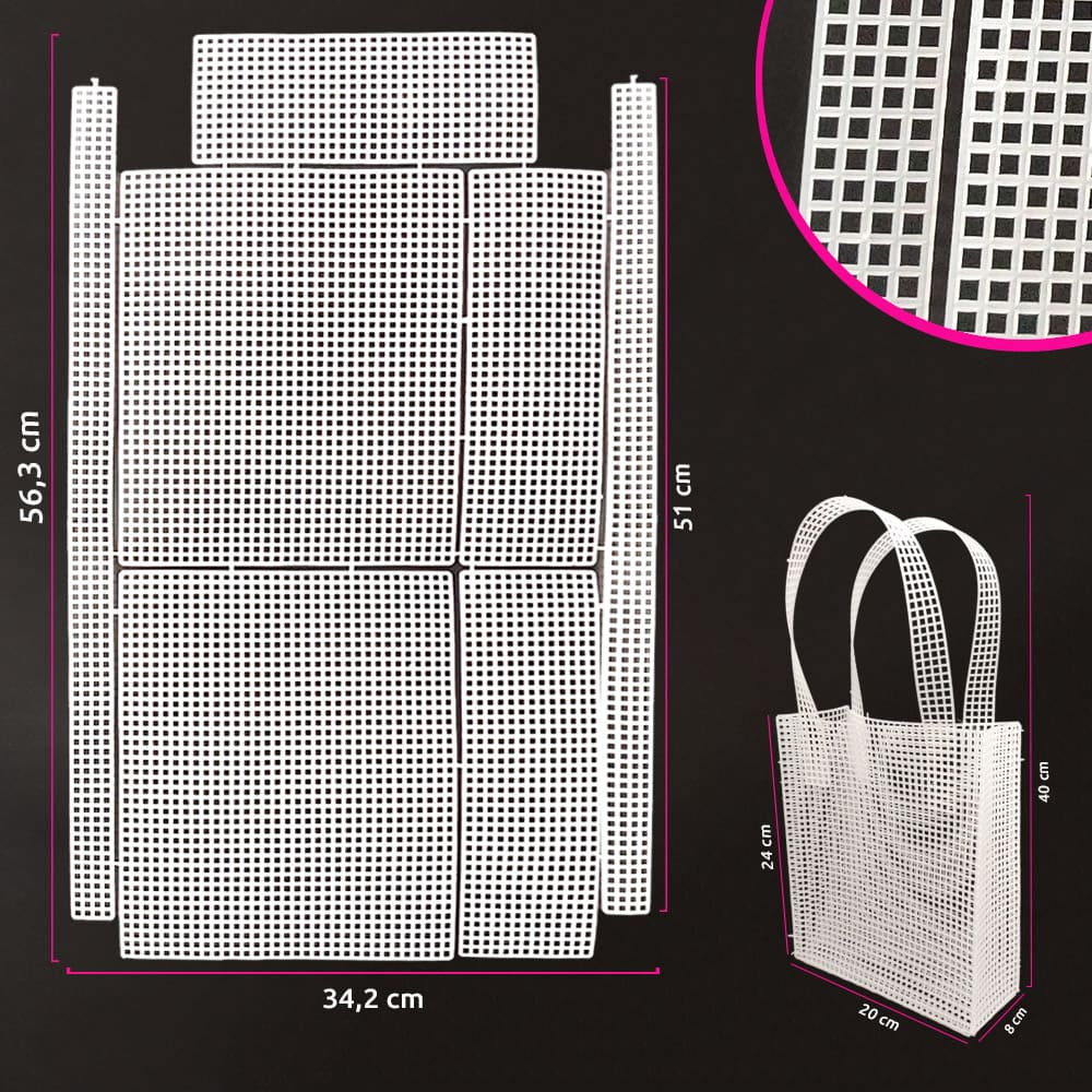 Malha chenille para bolsa 56,3x34,2cm BXWG06 (Tela plástica) com furo de 4mm em Oferta na Shopee