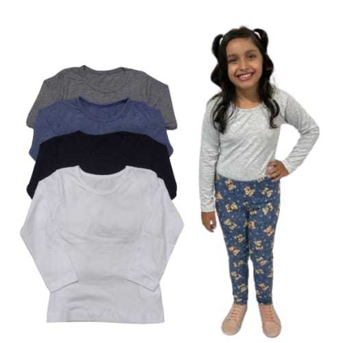 Kit com 2 Peças Blusa Infantil Feminina Manga Longa Cotton moda casual inverno conforto qualidade
