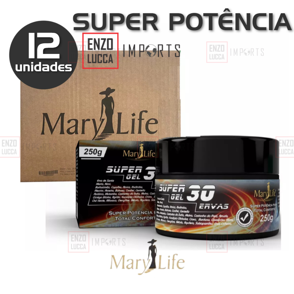 Kit 12 Super  Gel 30 Ervas Mary Life Pote 250g