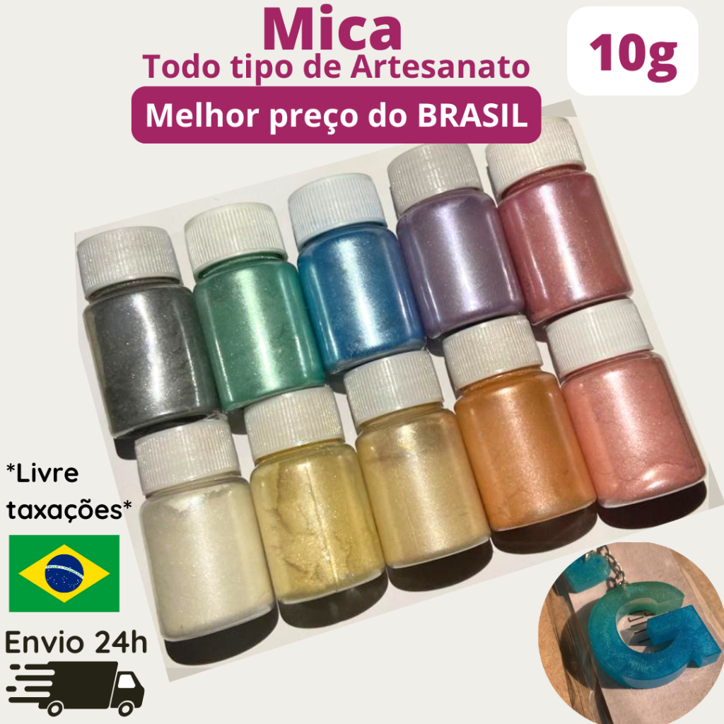 Kit 10 pigmento mica pó metálico 10g tons pasteis resina perolado artesanato corante pownder pastel