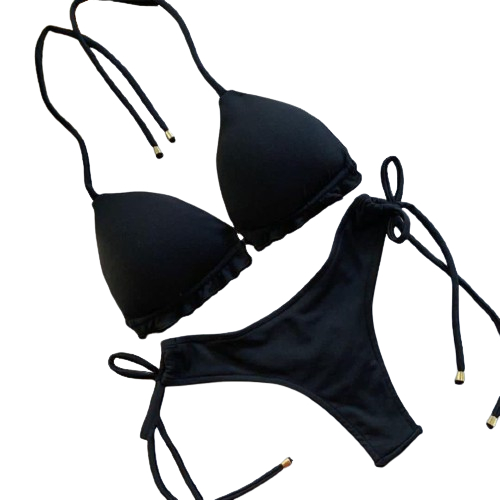 Biquíni Preto fio duplo, busto cortininha com calcinha fio duplo Promoção