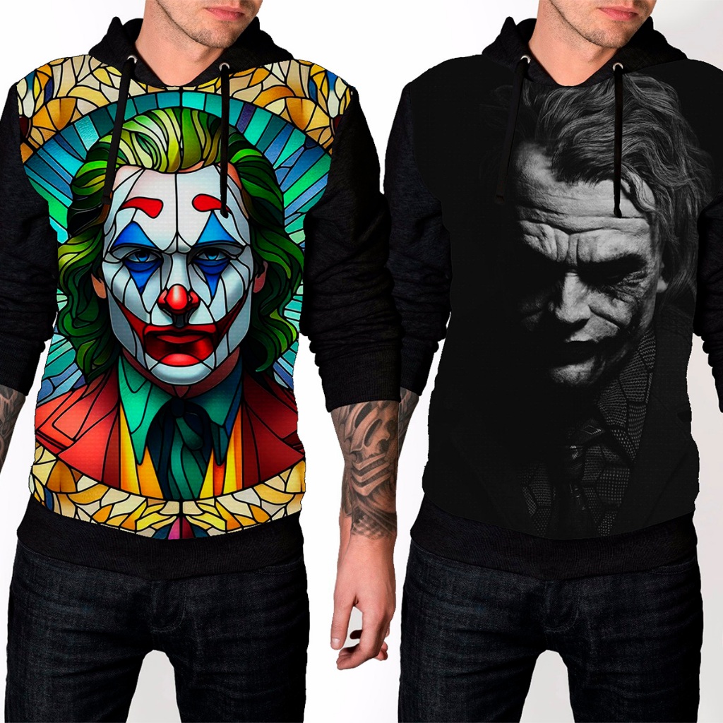 Kit 2 Moletom Canguru Joker Algodão Manga Comprida Coringa Palhaço Filme Serie Canguru