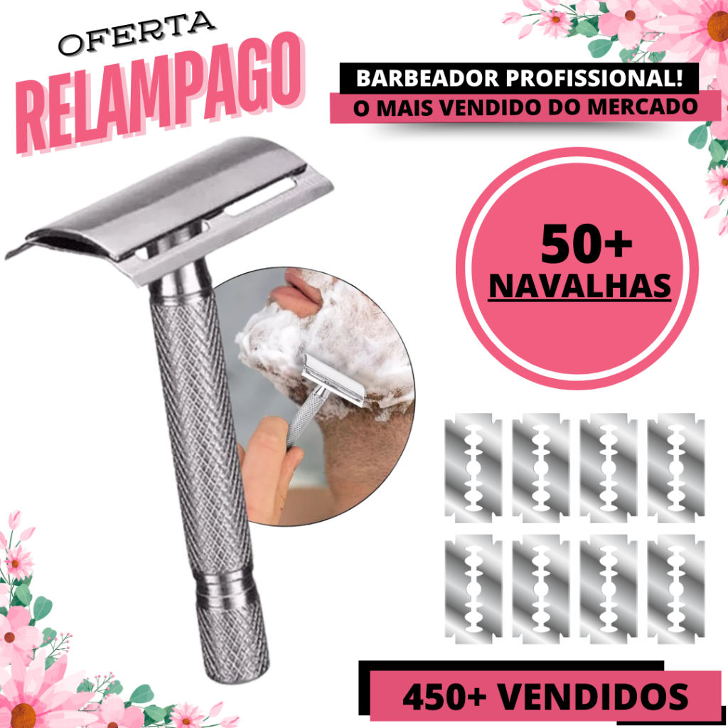 OFERTA Aparelho Barbeador Aço Inox + 50 Laminas Navalhas Profissional De Barbear Articulado Clássico Retrô Antigo Para Barbeador Com Lâmina Afiado Aparelho Barbeador Manual De Metal Estilo Retrô Com Lâmina