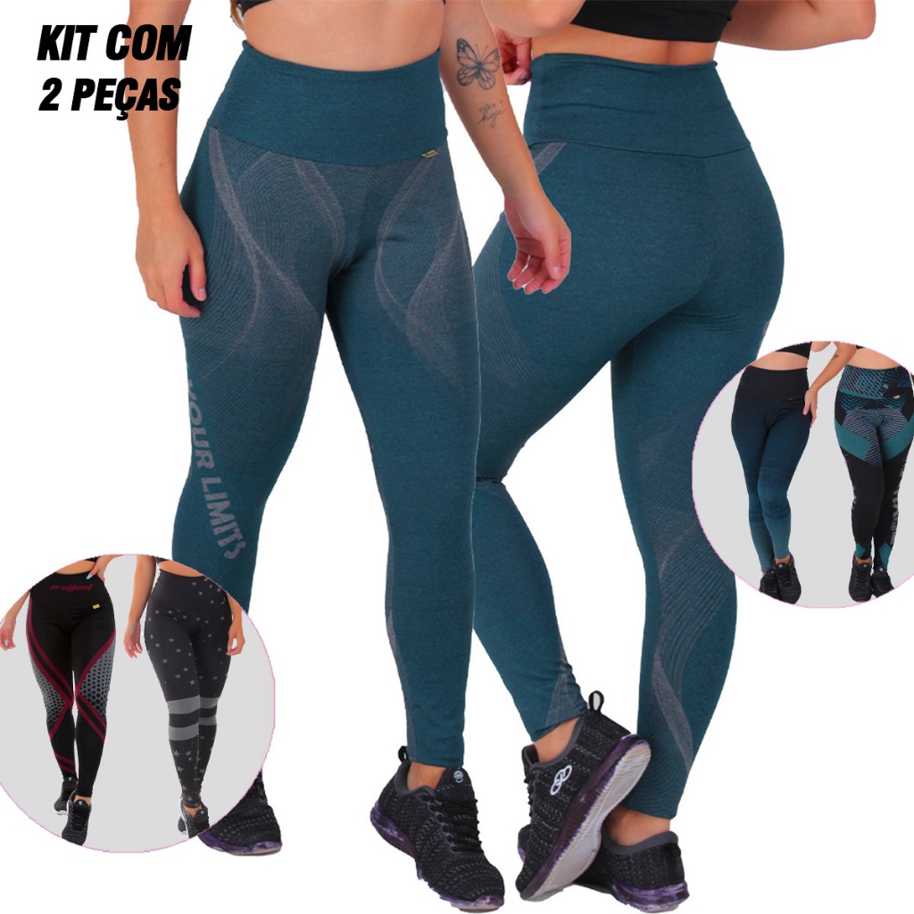 Kit 2 Leggings Femininas Cintura Alta Compressão Kit Leggings