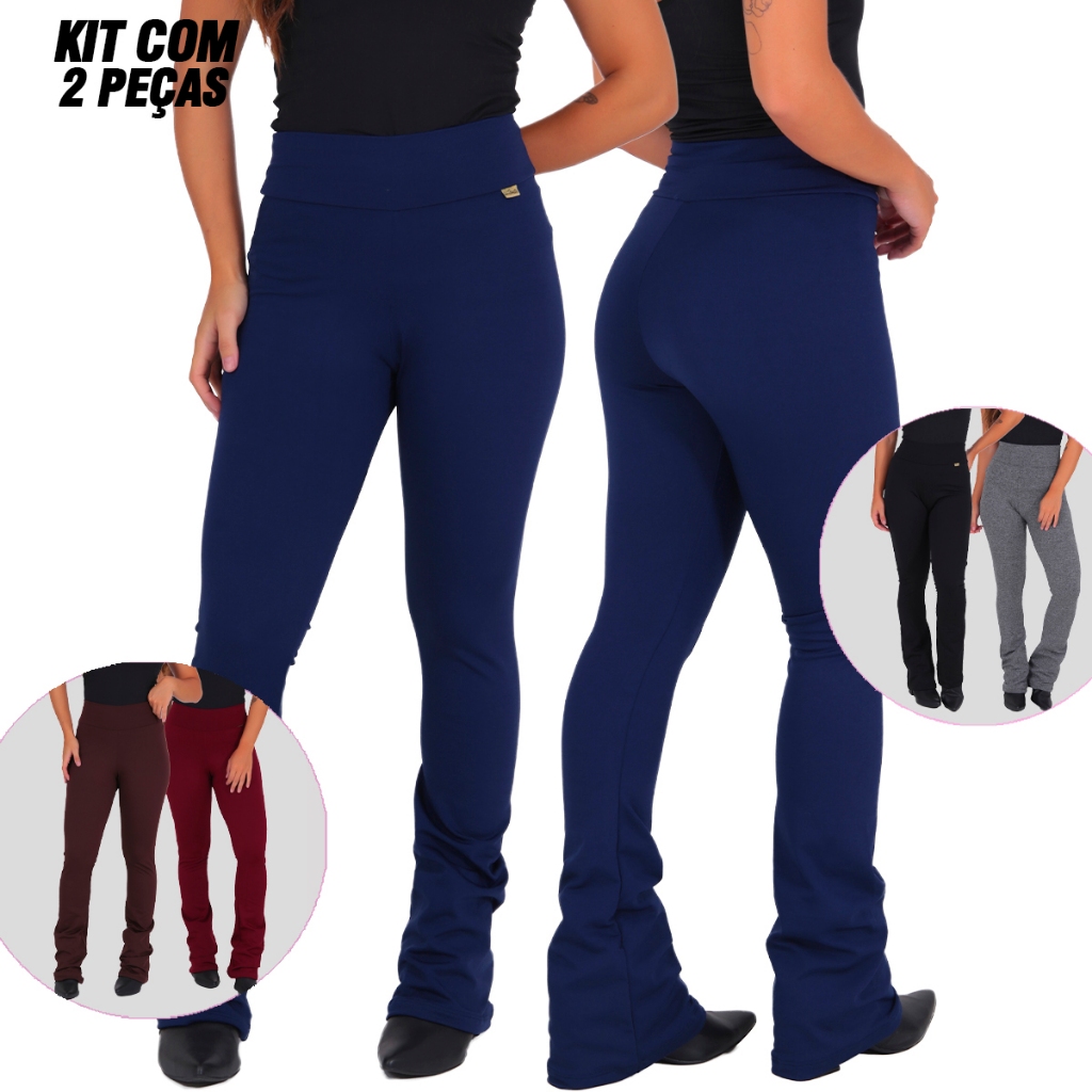 Kit 2 Leggings Femininas Flare Cintura Alta Peluciada