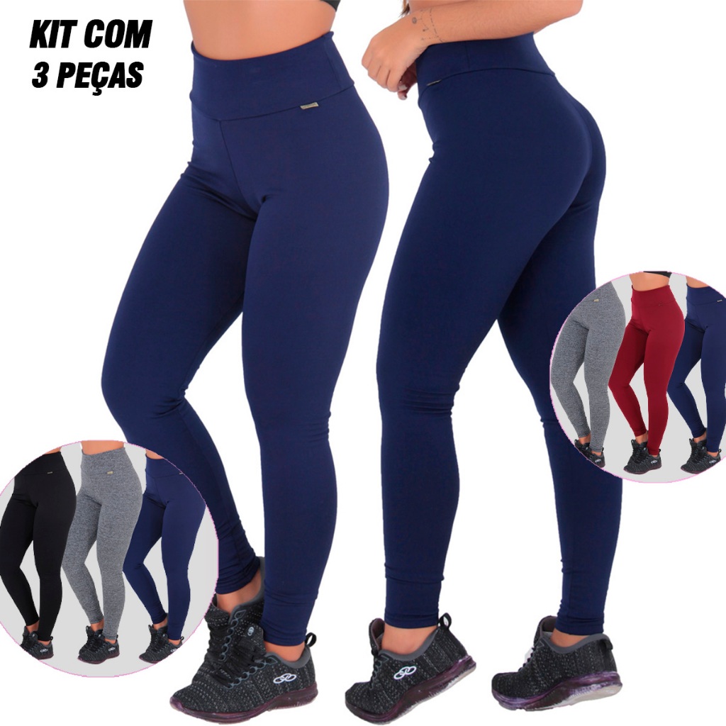 Kit 3 Leggings Femininas Basicas Peluciadas Cintura Alta