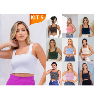 KIT 5: Cropped Alça Grossa Suplex - Diversas Combinações em Oferta na Shopee