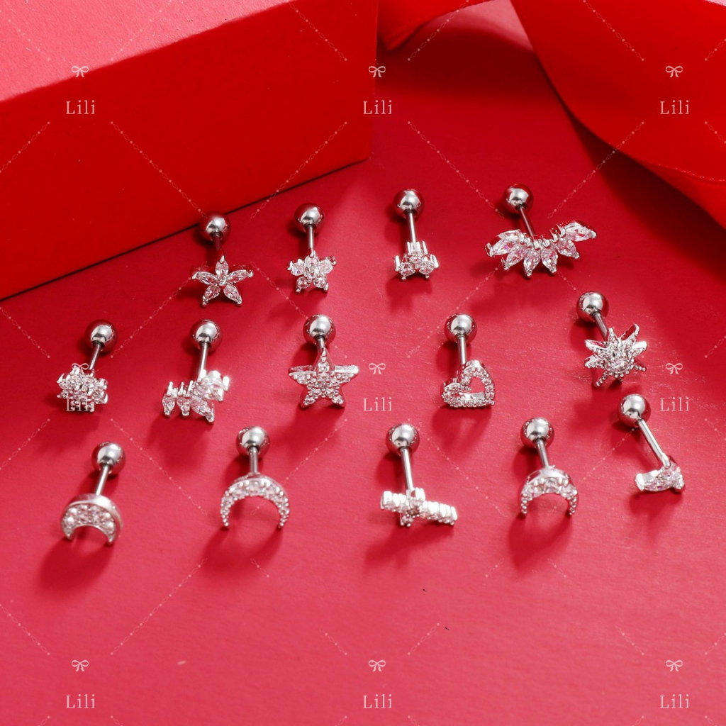 Kit 12 Pcs Piercing Targus /Cartilagem piercing com Zircão /Prata