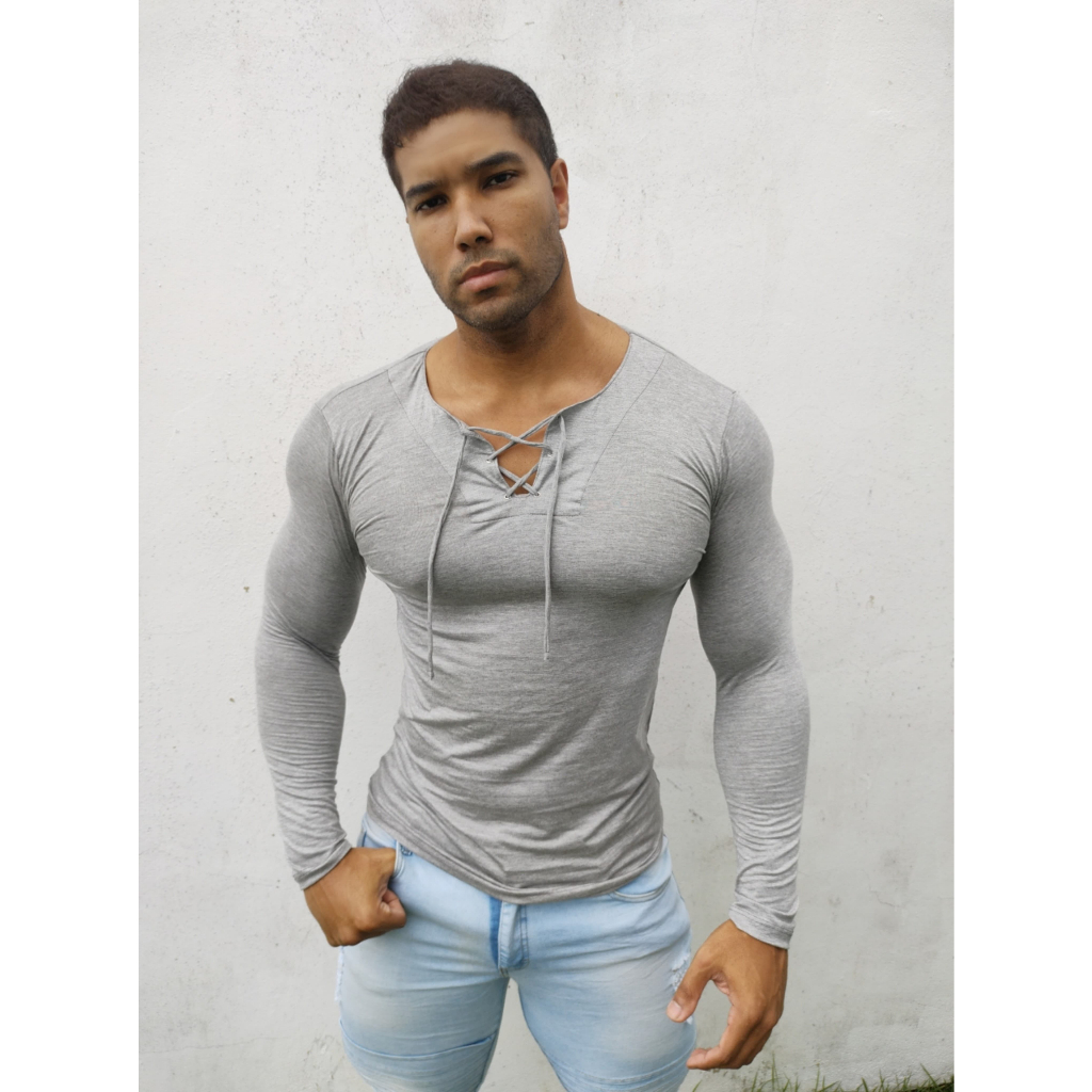 Camiseta Bata Básica Slim Manga Longa com elastano mod. 104