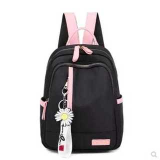 ASAYONG Mochila Feminina Casual Impermeável De Nylon com Acessório de florzinha