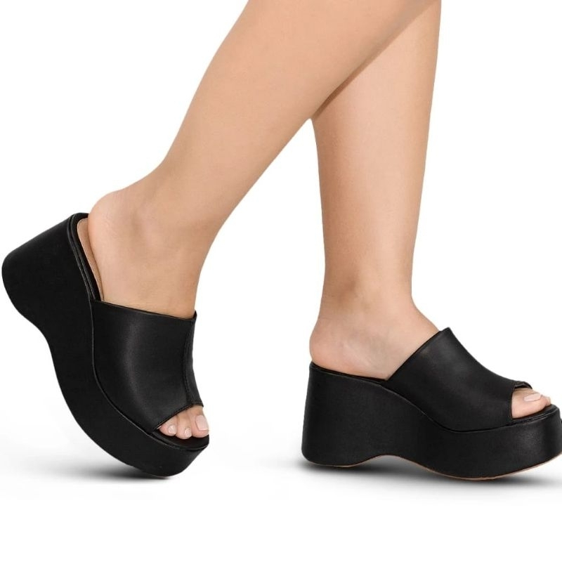 Sandália Feminina Anabela Tamanco 9 CM  Salto Grosso Meia Pata Plataforma Macia KALLYS 4915 em Oferta na Shopee