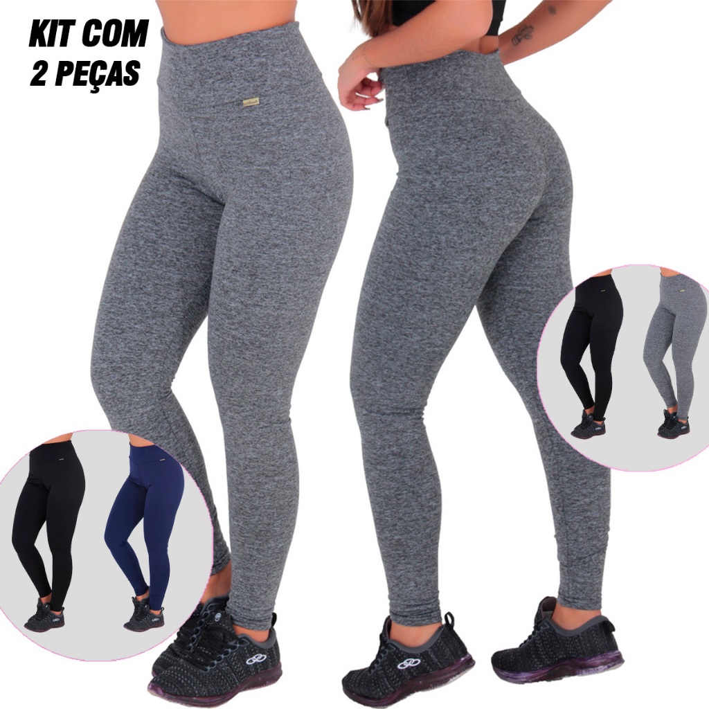 Kit com 2 Leggings Femininas Básicas Peluciadas - Cintura Alta