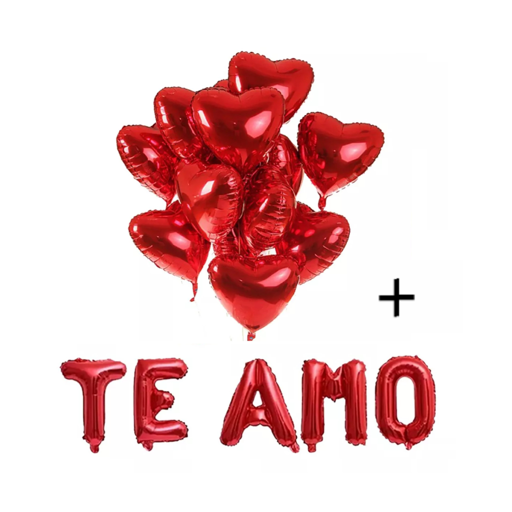 Kit Balão Letra Te Amo + Corações 45cm Vermelho Dia Dos Namorados, Casamento, Declaração s...