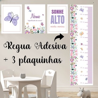 Kit 3 Quadros Borboleta + 1 Régua de Crescimento Borboleta Jardim Encantado
