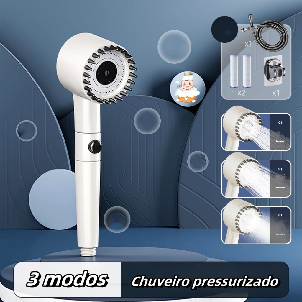 Ducha de Mão 3 Modos Pressurizada Kit Completo para seu Banheiro -U7 em Oferta na Shopee