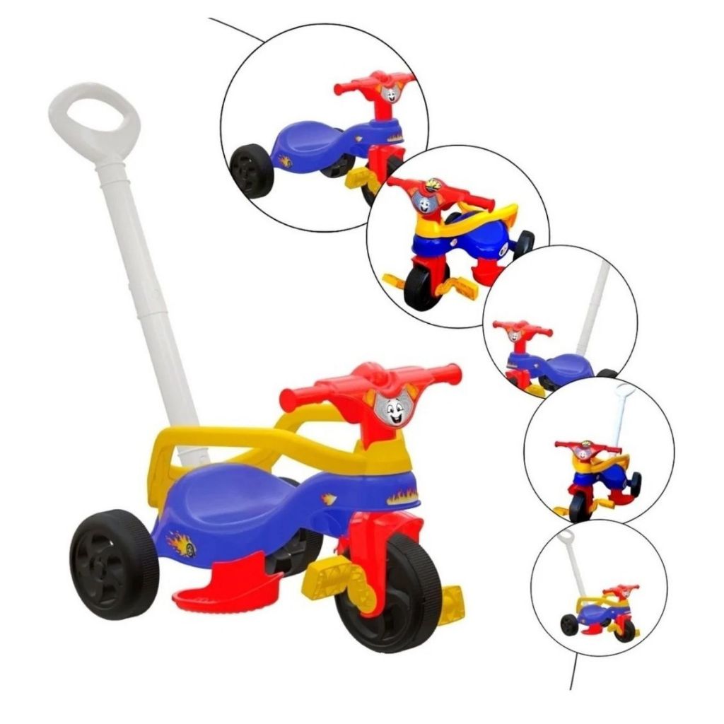 Motoca Vilotrol Triciclo Infantil Kemotoca Pais e Filhos Menino Menina Bebe Empurrador Pedal Proteção Lateral inmtro em Oferta na Shopee