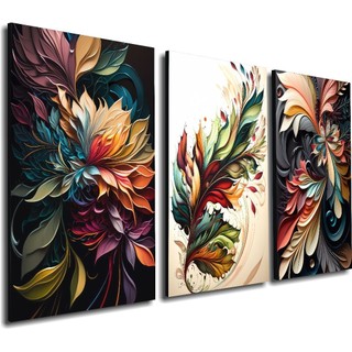 Quadro Decorativo Colorido Colorfull Flores Folhas Modernas Lançamento Sala Quarto Hall Exclusivo 40x60cm