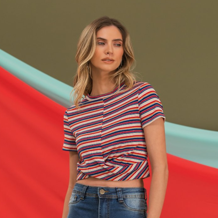 FAVORITAS MODA Blusinha Cropped Feminino Listrado Moda Feminina L1333