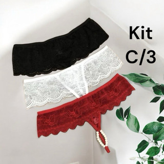 Kit 3 Calcinha Tanga Fio Dental Sensual Tailandesa Com Pérolas Massageadoras