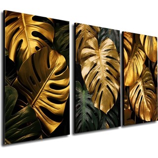 Quadro Decorativo 3 Peças Folhas Flores Moderna Colorida Lançamento Exclusivo 40x60cm