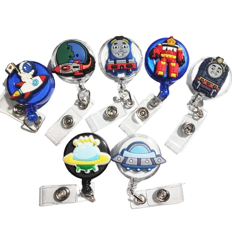 Porta Crachá Astronauta Nave espacial Roller Clip Suporte cartão presente criativo