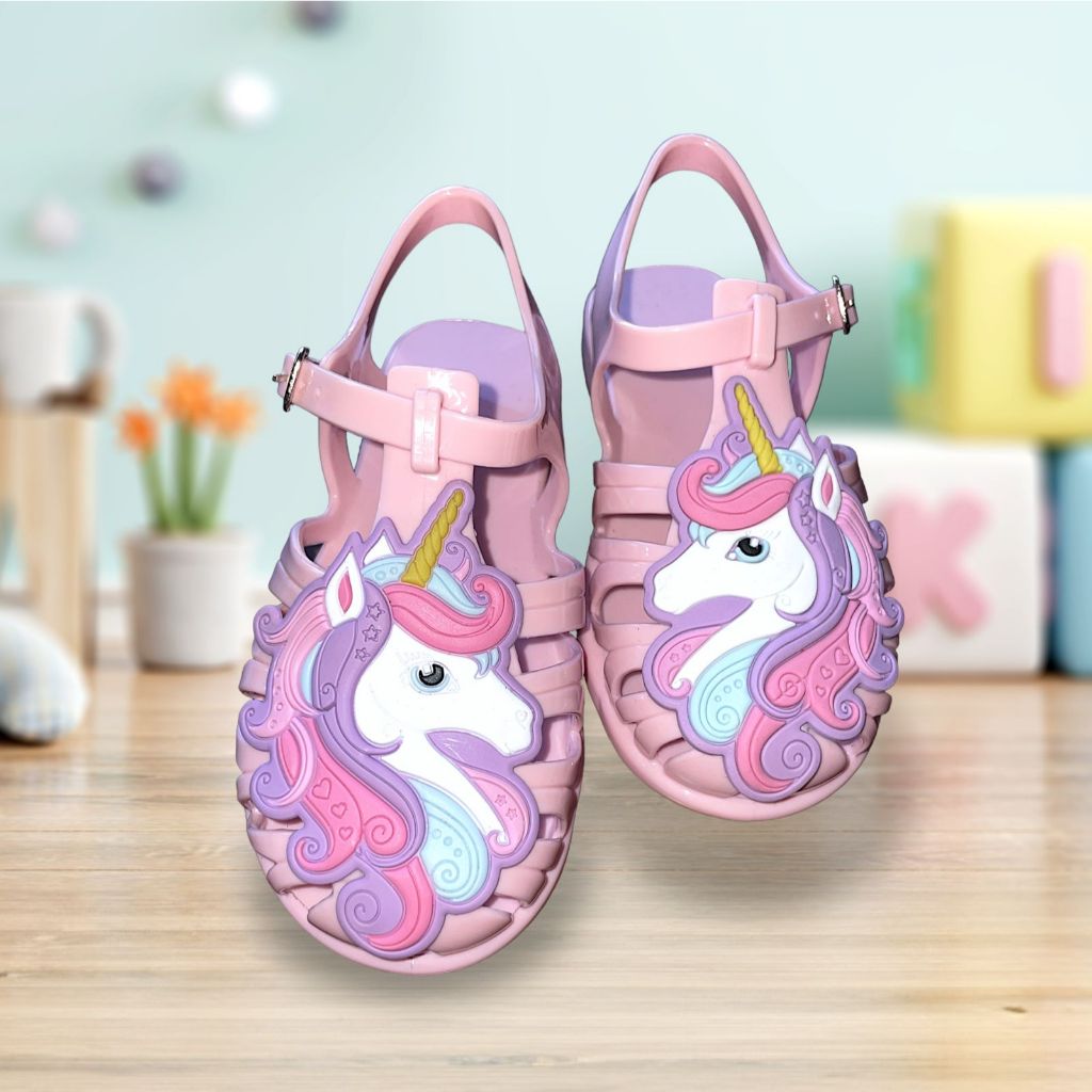 Sandália Infantil Menina Rosa Cristal Gliter Unicórnio Brilho confortavel delicada