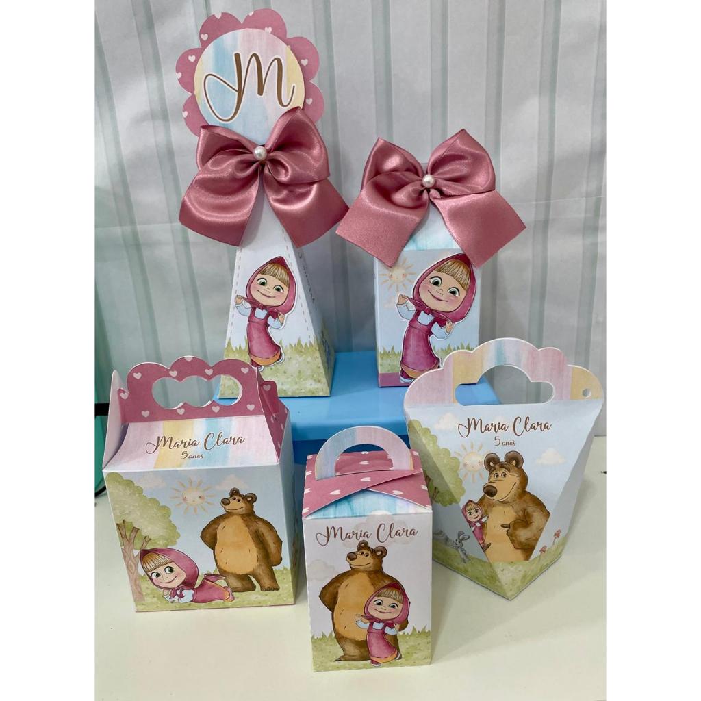 Kit Festa Caixinhas Personalizadas Masha Mash Urso Aniversário