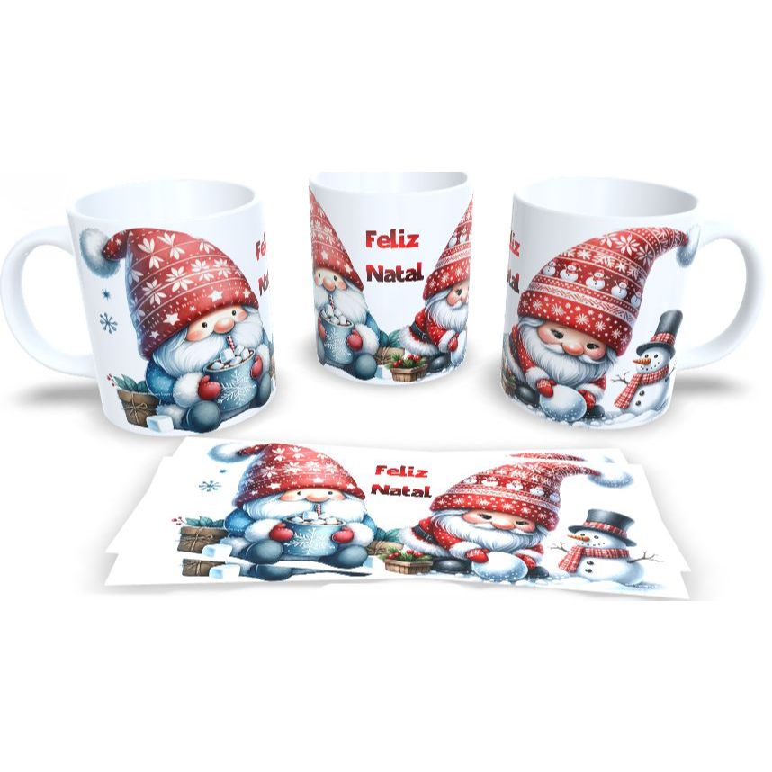 Caneca Porcelana Feliz Natal Duende/ Noite de Natal / Merry Christmas / Boneco de Neve