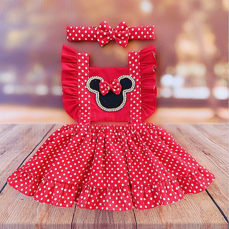 Vestido Minnie jardineira minnie romper menina estampado  minnie vermelho