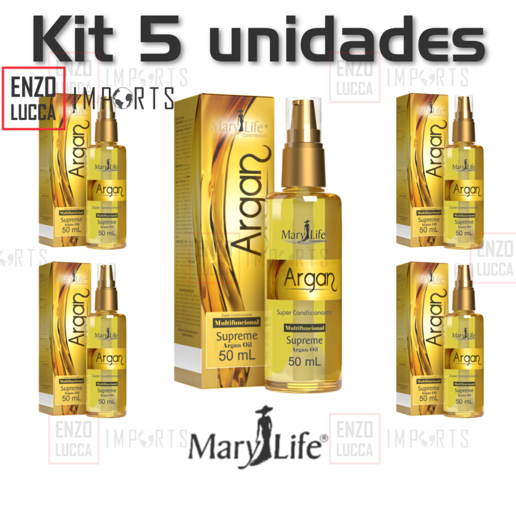 Kit 5 unid Óleo Supreme Argan Multifuncional Mary Life 50ml em Oferta na Shopee