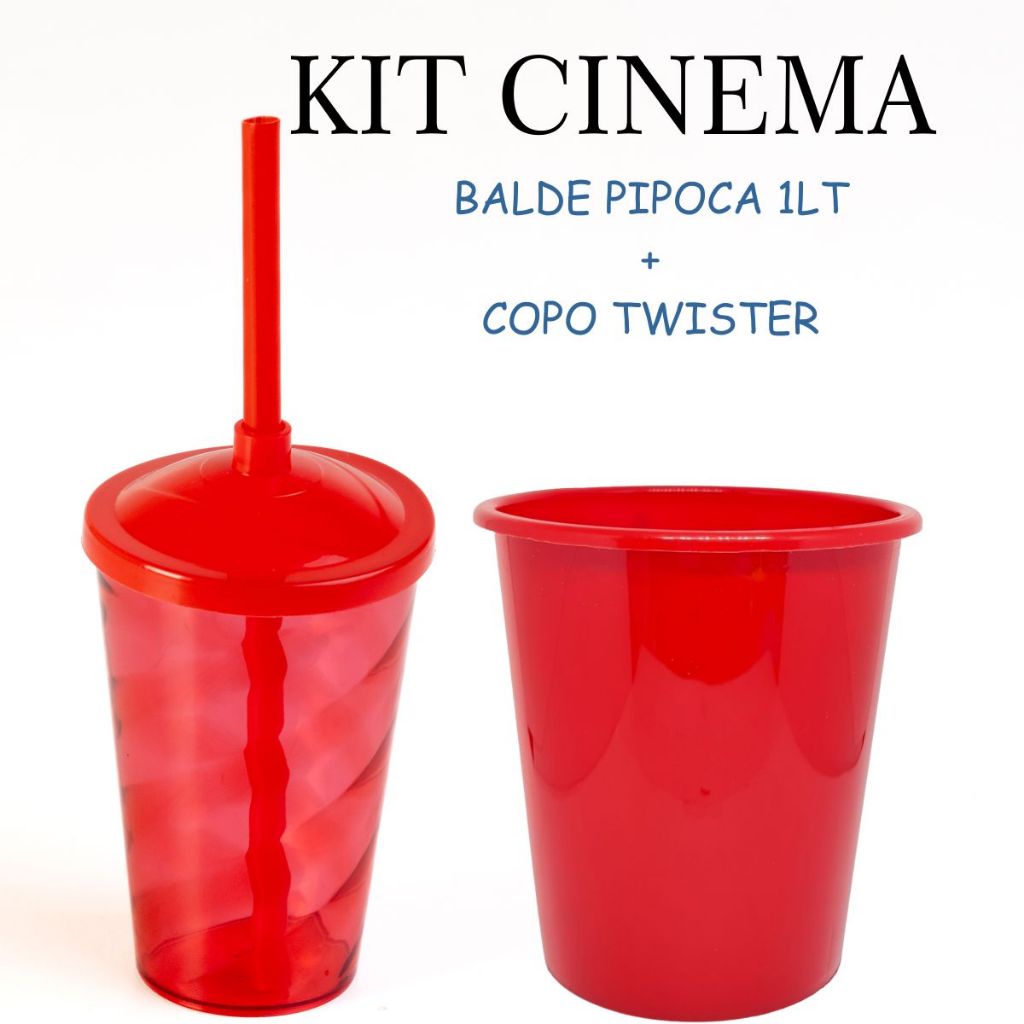 10 Kit Cinema Baldinhos 1 L +  10 Copo Twister 400ML Lembrancinha Festa