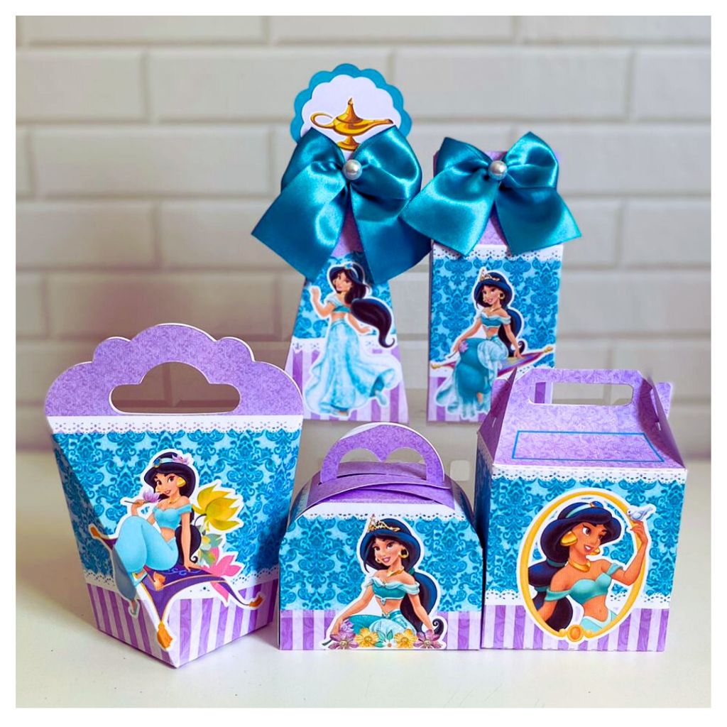PEGUE E MONTE Kit Caixas Tema Princesa Jasmine Personalizado / Lembrancinha Mimos Caixinha para Festa