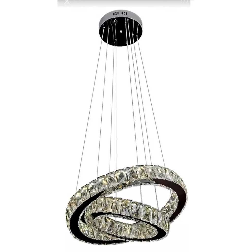 Lustre Pendente Cristal 2 Anéis Led60w - 3 Em 1 - Nitrolux 110V/220V