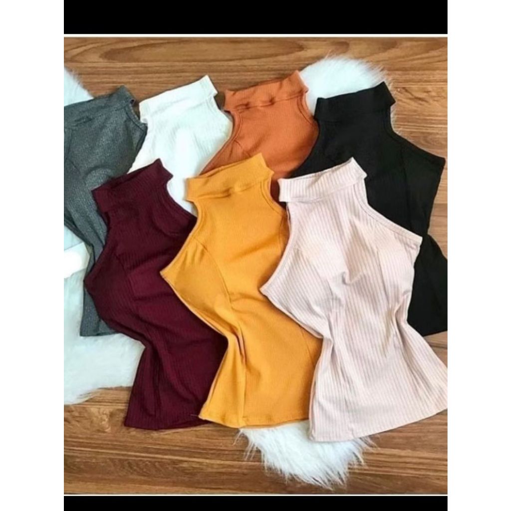 Blusa Gola Alta Canelada Regata Feminina Com Bojo