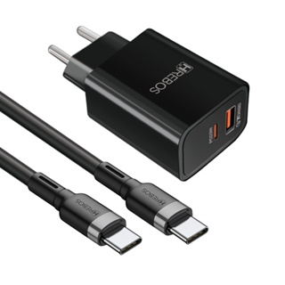 Carregador Turbo Hrebos Dual PD/QC USB-C 20W + USB 18W Anatel + Cabo Tipo C em Oferta na Shopee