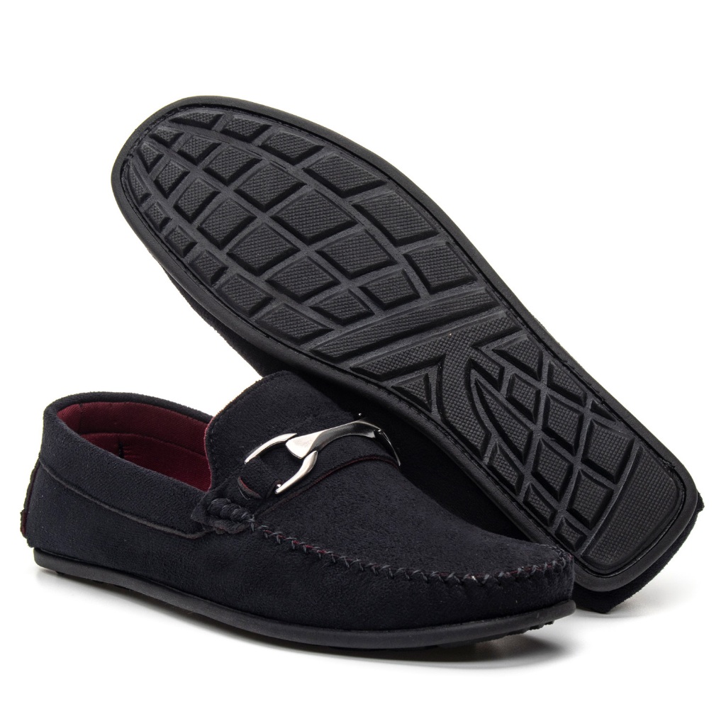 Mocassim Driver Masculino Camurça Preta Solado De borracha Antiderrapante