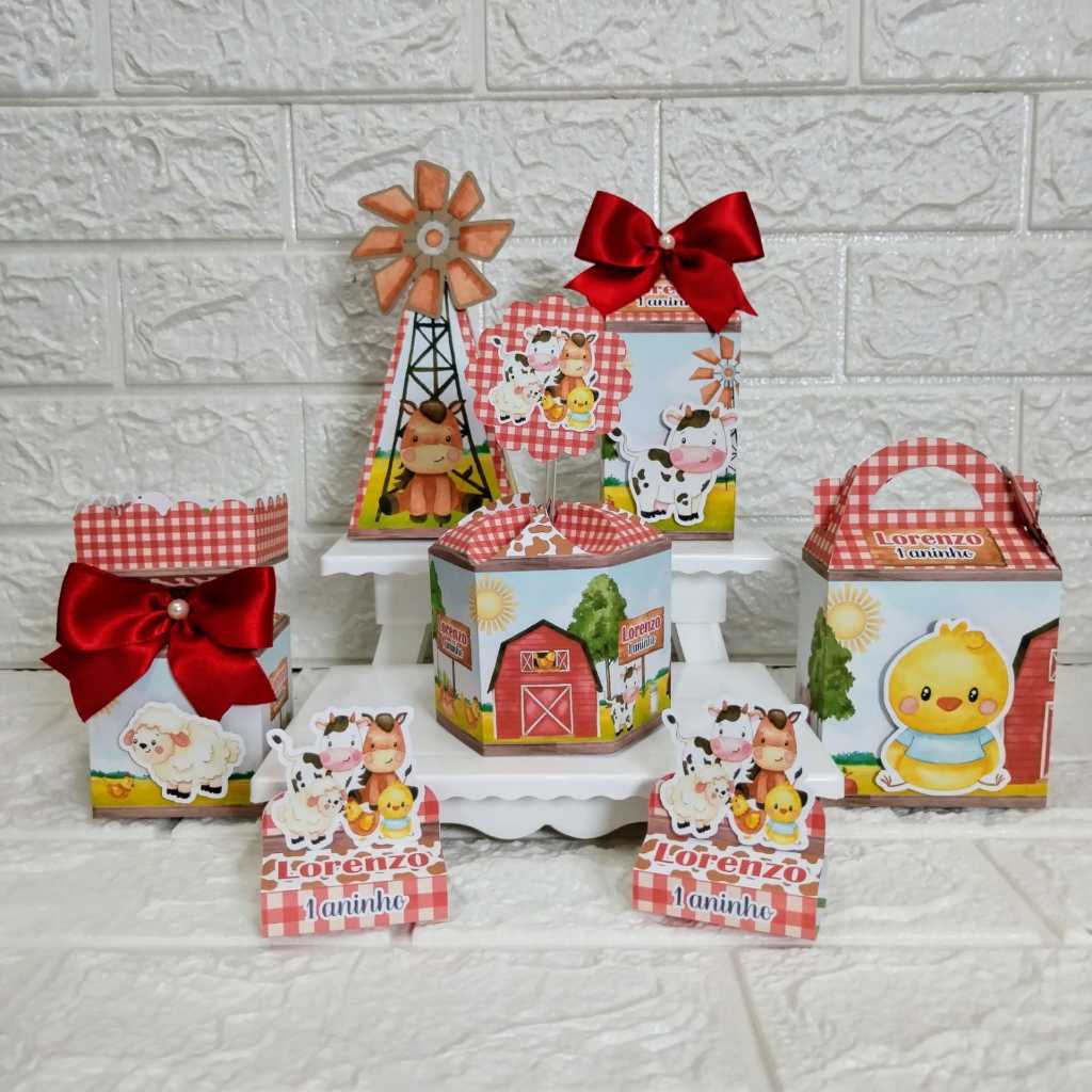 PEGUE E MONTE - Kit Festa Personalizado Fazendinha Vermelha Lembrancinhas Caixinhas para festa
