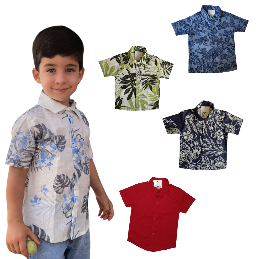 Camisa Infantil social Floral em algodão - Diversas estampas