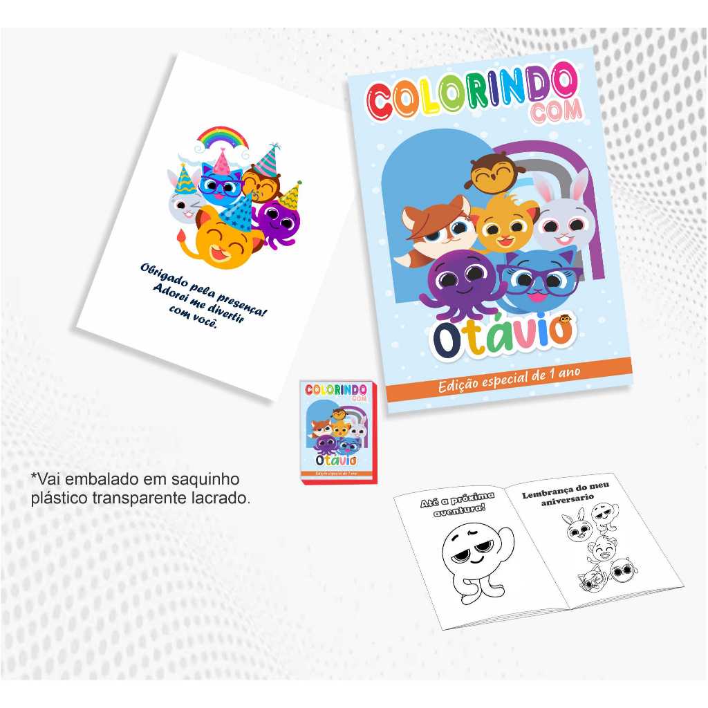 MINI Kit de colorir Personalizado 15X10cm- Livro/Revista de colorir + giz de cera - BOLOFOFOS