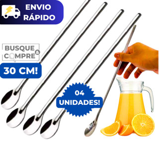 4 Colheres Grandes de 30cm Colher para Sucos Drinks Milkshakes Bebidas Aço Inox para Cozinha Suco em Oferta na Shopee