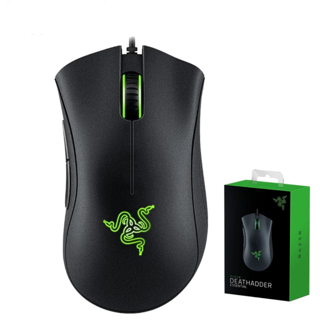 Mouse Gamer Razer Deathadder Essential Mouse Com Fio Gaming 6400DPI Sensor  Mouse gamer de alta precisão Mouse ergonômico para jogos Desempenho superior em jogos Design ergonômico clássico Iluminação verde Razer Switches mecânicos duráveis Sensor óptico d