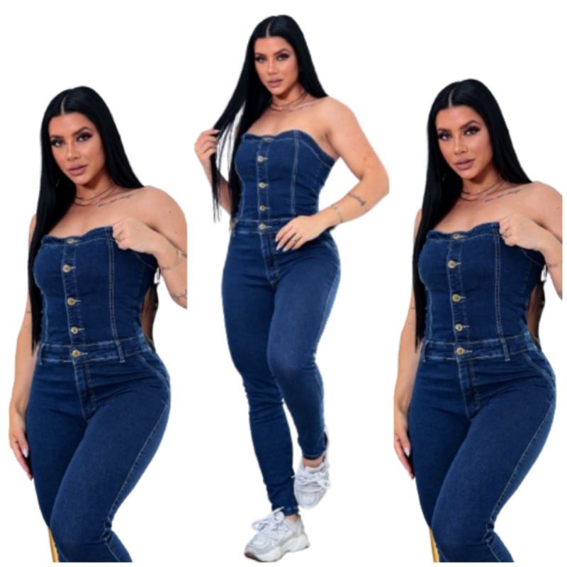 Macacão Tomaraquecaia Jeans Feminino Estação Lycra