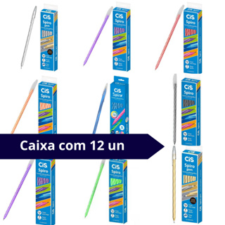 Caixa com 12 Canetas Esferográficas Spiro Ponta Fina Cis 0.7mm em Oferta na Shopee